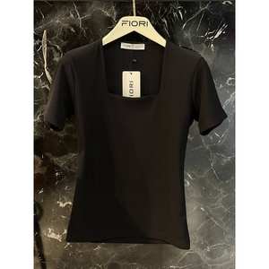 Fiori Top de punto para mujer, manga corta, cuello cuadrado, minimalista, suave, para todas las estaciones, S L - Product Image 1