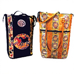 Sac de voyage en coton fait main Lowellcraft avec fermeture éclair, design tendance, motif orange et noir, sac à bandoulière 7 pouces - Product Image 1