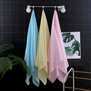 Serviette de Bain en Gaze de Coton Pur à Carreaux 70x140 cm Séchage Rapide Plage Maison Rectangle Jaune Vert Bleu Rose - Product Image 2