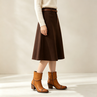 Bottines Western en Cuir pour Femmes avec Talons, Mini Décorations Métalliques et Fermeture Éclair Latérale