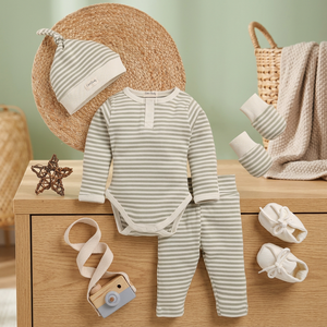 <b>Cot</b> and Candy Premium Quality Organic Bamboo Elastane Sage Stripe Beanie <b>Baby</b> Clothing <b>Sets</b> Pack of 5 - Product Image 2