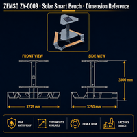 Banc solaire intelligent OEM avec charge USB et sans fil, siège extérieur en acier inoxydable pour campus et parc