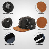 Casquette de baseball unisexe en denim vieilli, style camp, 5 panneaux, visière plate en daim, effet délavé vintage, streetwear, vente en gros