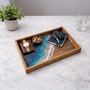 Vassoio da portata in legno con manici, vassoio per <span class=keywords><strong>cibo</strong></span> e colazione con tavolino, vassoio in resina a onda marina, logo personalizzato per nightclub - Product Image 1