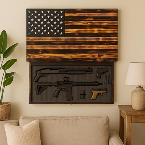 Arredo con Scomparto Segreto a Forma di Bandiera Americana Nera e Effetto Bruciato, con Serratura Biometrica e Funzione di Nascondimento - Product Image 1