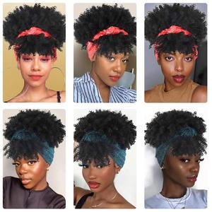 Kinky Curly <strong>Afro</strong> Puff <strong>Wig</strong> with Bangs Headband <strong>Afro</strong> Curly with Bangs <strong>Afro</strong> <strong>Wigs</strong> for Black Women Turban Wrap <strong>Wigs</strong> - Product Image 6