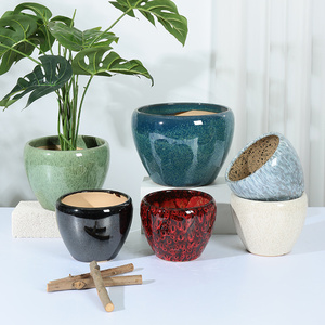 Petits pots à fleurs en argile rustiques pour l'intérieur, ensemble de pots en céramique émaillée pour la maison, jardinières pour l'extérieur, grands pots de jardin - Product Image 1