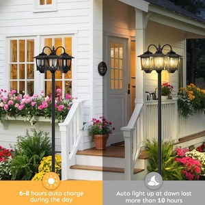 Lampadaire solaire TSINYE à 3 têtes, IP44, étanche, pour <span class=keywords><strong>extérieur</strong></span>, jardin, lumière solaire 3000K blanc chaud, ampoule remplaçable 3000K - Product Image 2