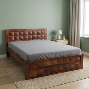 Luxury Solid Wood Minimalist Platform <b>Bed</b> <b>Frame</b> Geometric Headboard King <b>Queen</b> <b>Size</b> Modern Bedroom Furniture - Product Image 3