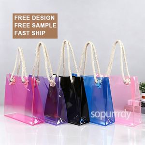 Sac fourre-tout en plastique transparent avec logo personnalisé et poignées en corde, sac de plage, sac à main, sacs fourre-tout en PVC transparent - Product Image 1
