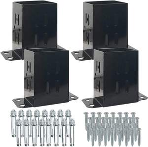 Base d'ancrage de poteau de clôture en <span class=keywords><strong>bois</strong></span> 4x4 en acier épais et enduit de poudre noire <span class=keywords><strong>avec</strong></span> des vis à <span class=keywords><strong>bois</strong></span> et des ancrages en béton - Product Image 1