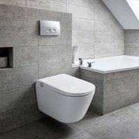 Toilette intelligente murale automatique avec bidet intégré, en céramique, à détection radar et chasse d'eau au pied, pour salle de bain domestique