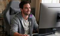 Microphone de bureau ARS60 RGB avec suppression du bruit et mixage de monitoring, micro à condensateur pour le gaming, le streaming et l'enregistrement