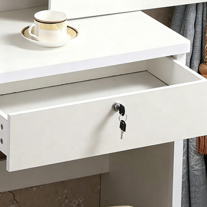 Coiffeuse en bois avec miroir LED, grand rangement et étagères latérales, ensemble table de maquillage avec tabouret pour l'organisation des cosmétiques dans la chambre - Product Image 4