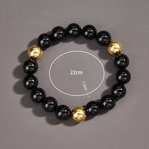 Cuentas de Ónix Negro Brillante para Pulsera con Acero Inoxidable y Baño de Oro, Joyería de Lujo Personalizada para Hombre, para el Budismo - Product Image 2