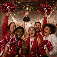 Pompons de cheerleading personnalisés avec nom d'équipe, rubans métalliques brillants et poignée à deux trous pour les doigts