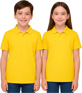 Camiseta Polo Amarilla de Manga Corta para Niños, Uniforme Escolar de Algodón Oxford para Niñas de Primaria, Servicio OEM de Marca Personalizada - Product Image 1
