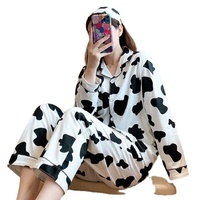 Nouvel ensemble de détente printemps/été pour femme : haut à col chemise en polyester et terylène double face, pantalon et cardigan à manches longues, vêtements de nuit
