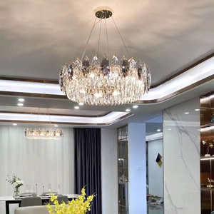 Candelabro de hoja de cristal redondo moderno europeo para iluminación de boda y Decoración Para sala de estar lámpara de tamaño medio - Product Image 1