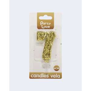 Candele Decorative Numero 7 con Glitter Dorato 6Cm per Torte di Compleanno - Product Image 1