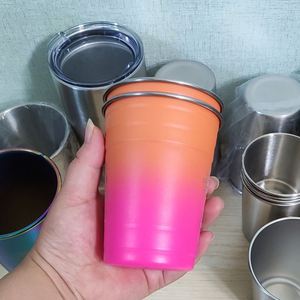 Stainless Steel White Pint Cups Laser Engravable Custom Engraved logo Printed Red Color Pong Beer Cup 500ml 400ml 600ml 350ml - Product Image 2