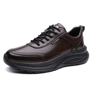 Chaussures de marche en cuir pour hommes, bout rond, talon bas, antidérapantes, chaussures décontractées de mode pour l'extérieur - Product Image 5