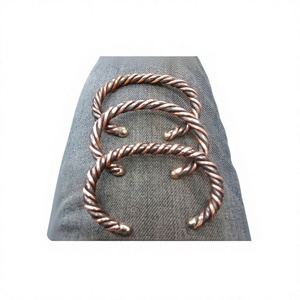 Elegant Embossed <b>Rope</b> Pattern Finish Copper Open <b>Bracelet</b> Fashionable Metal Jewelry Exquisite Design - Product Image 1