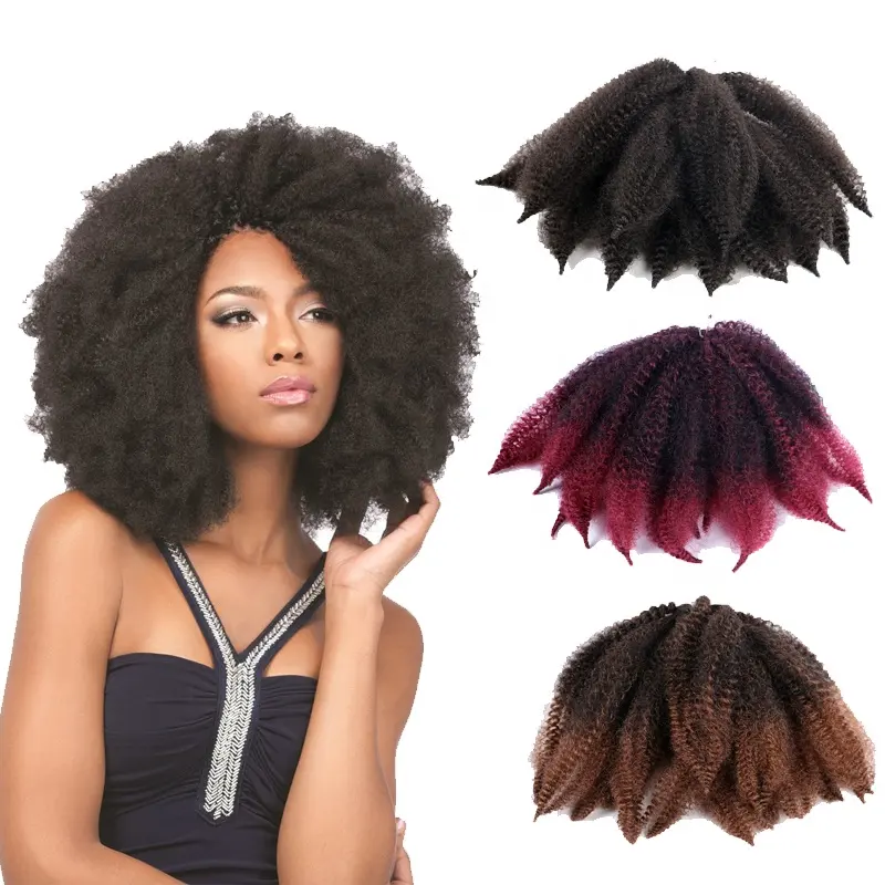 Bím Tóc Marely Ngắn 8Inch Fluffy Afro Quăn Twist Crochet Braid Tóc Yaki Curl Crochet Tổng Hợp Bện Tóc