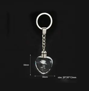 Led Keychain Light MH-YS0047 Multicoloured Lights Led Crystal Heart Shape Laser Rose Keychain Crystal Key Holder