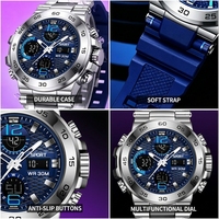 Montre électronique sportive tendance avec boîtier en alliage, multifonctionnelle, décontractée, en silicone, étanche