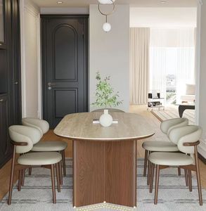 Juego de Mesa de Comedor Redonda de Madera Maciza de Nogal Moderno, Extensible y Convertible, con 8 Sillas para Restaurante, Hogar y <span class=keywords><strong>Cena</strong></span> - Product Image 2