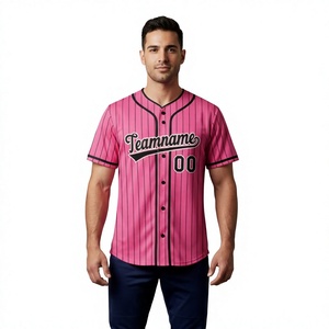 Pink Striped <b>Baseball</b> Jersey Men's Short Sleeve Button Front Breathable Polyester Teamname 00 Print Regular Fit Apparel - Product Image 1