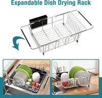 Égouttoir à vaisselle BX dans l'évier égouttoirs à vaisselle extensibles en acier inoxydable pour comptoir de cuisine les supports à vaisselle de l'évier avec porte-ustensiles