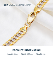 Collier Chaîne Cubaine Hiphop Personnalisé en Or Massif 18K Au750, Bicolore, Chaînes à Maillons de Clavicule, Bijoux Colliers