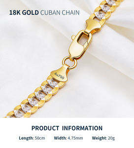 Maßgefertigte Feine Kubanische Gliederkette aus massivem 18k <span class=keywords><strong>Gold</strong></span> Au750, Zweifarbige Hip-Hop Schlüsselbeinkette, Schmuck-Halsketten - Product Image 5