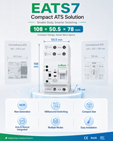 Commutateur de transfert automatique (ATS) monophasé PC 2P 63A 220V sur rail DIN, double alimentation, format compact
