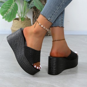 Sandalias de Plataforma para Mujer, Chanclas de Verano, Estilo Europeo Americano, Talla Grande, Punta Redonda, con Brillantina, H26 - Product Image 2