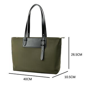Sac fourre-tout en nylon vert olive, imperméable, sac à bandoulière, fermeture éclair, grande capacité, motif uni, doublure en polyester pour le bureau - Product Image 4