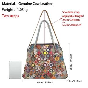 Sac fourre-tout en cuir véritable AndoBag à motif floral, grande capacité, avec surpiqûres colorées, sac bandoulière à carreaux, sacoche pour femme 1890 - Product Image 2