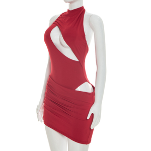 Robe d'été sexy Viviblook D26DS097 pour femme, couleur unie, dos nu, sans manches, mini-robe moulante pour dames - Product Image 4