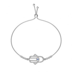 Bracelet pour femme Dylam Protection Symbol Fine Jewelry, chaîne en argent sterling, zircon cubique bleu 5A, amulettes Hamsa aux yeux bleus - Product Image 1