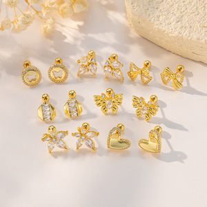 Stud Earrings 18K Gold Plated Zircon Butterfly Heart <b>Bow</b> Flower Geometric Shape Fashion Jewelry For Women - Product Image 1