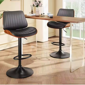 Tabourets de bar et de cuisine pivotants en cuir noir, design moderne, hauteur réglable, vente en gros - Product Image 3