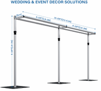 Support de toile de fond réglable en aluminium à double barre transversale, hauteur 6-10 pieds, largeur 6-10 pieds, base robuste, pour mariages et événements, vente en gros