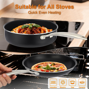 Ensemble de casseroles antiadhésives avec couvercles en verre, poignées en acier inoxydable, 3 pièces, pour cuisinières à gaz et à induction - Product Image 6
