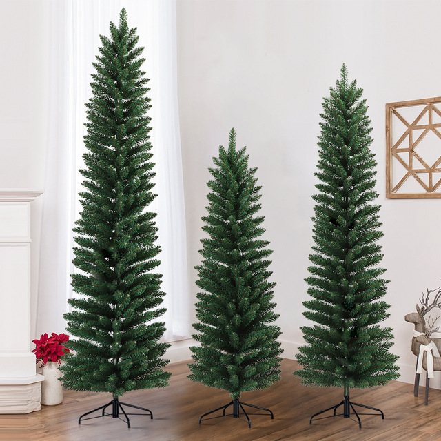 Custom Source Factory PE Slimming Artificial Christmas Tree Standing High Quality LED Lighting Pine Needle Design Made China for