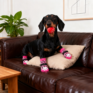 बड़े आकार के गुलाबी तेंदुए प्रिंट पालतू मोजे गैर-पर्ची डोगी लकड़ी के फर्श के लिए सुपर मोटी पकड़ को बहुत मोटी पकड़ बना रहे हैं - Product Image 2