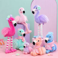 Peluche Flamant Rose Multicolore Pastel en Gros, Robe à Capuche, Écharpe, Nœud, Animal en Peluche Doux pour Enfants