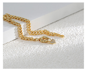 2024 Unisex Trendy Brass Zircon Heart <b>Charm</b> 14K Gold Plated Fashionable Chain Link Bracelet for Anniversary & Other Occasions - Product Image 2