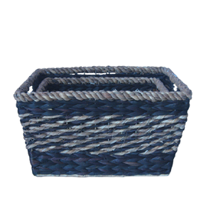 Low Price Vintage <b>Rectangle</b> Hyacinth Seagrass Woven Baskets Handmade Eco-Friendly Storage Organization <b>Bins</b> with Handles - Product Image 1